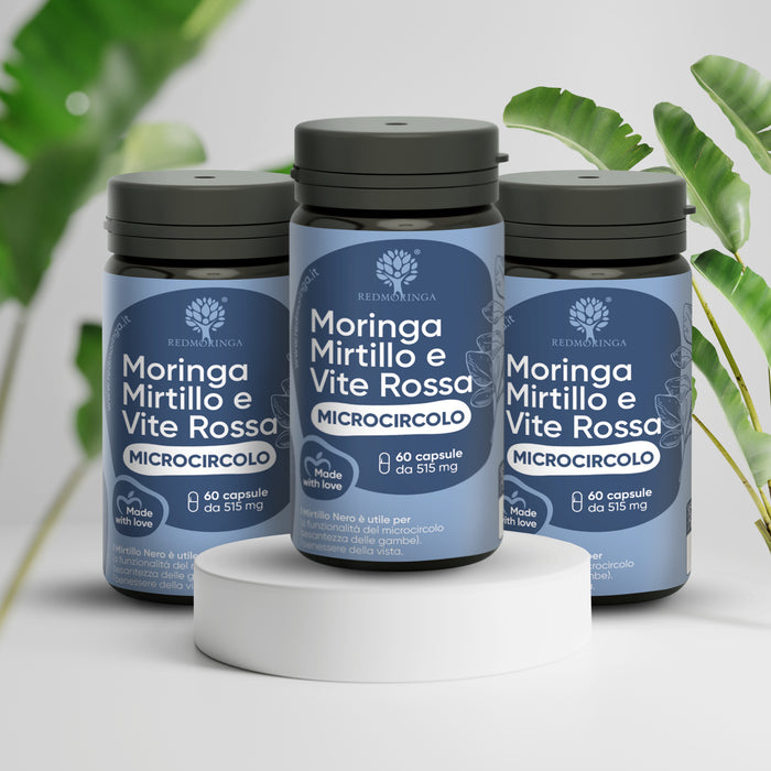 Leg Microcirculation Food Supplement: Blueberry, Red Vine and Moringa