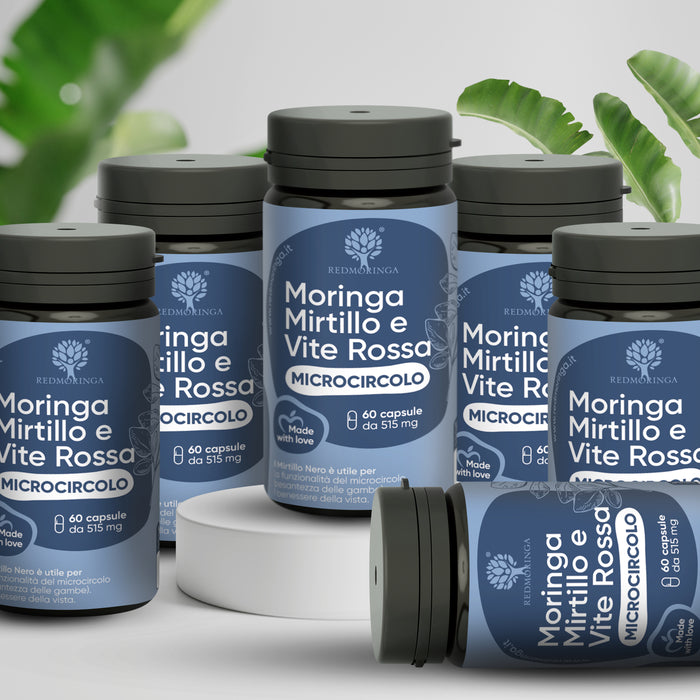 Leg Microcirculation Food Supplement: Blueberry, Red Vine and Moringa