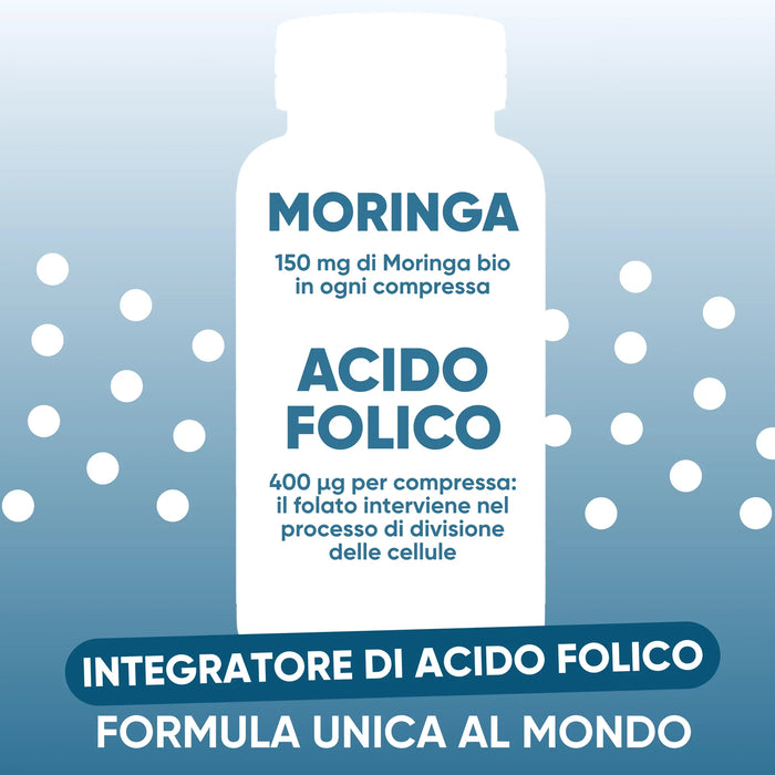 Acide folique 400 µg et Moringa bio 150 mg dans chaque comprimé