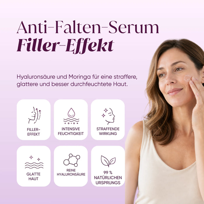 Sérum anti-rides effet filler : acide hyaluronique et Moringa, 99 % d'origine naturelle