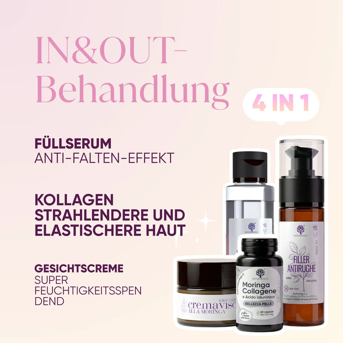 Kit Été In & Out | Démaquillant + Sérum Anti-Rides + Crème Visage Moringa + Complément Collagène