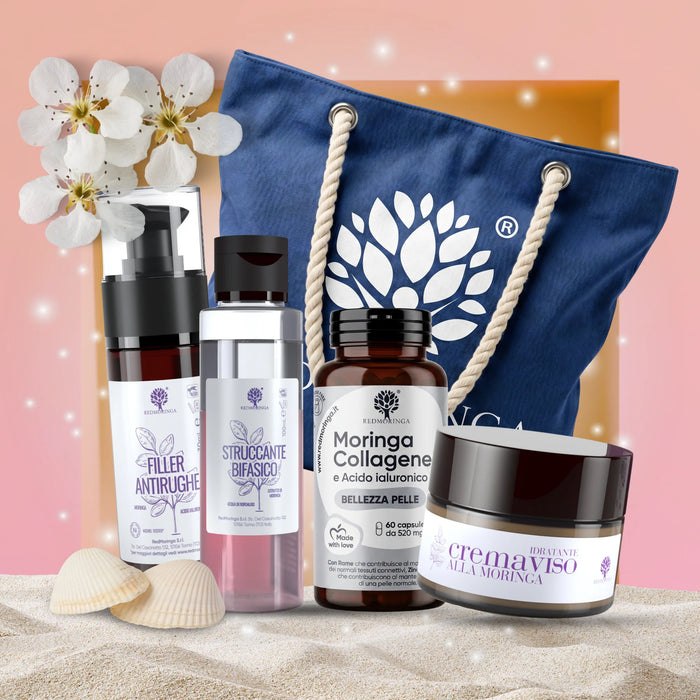 Kit Été In & Out | Démaquillant + Sérum Anti-Rides + Crème Visage Moringa + Complément Collagène
