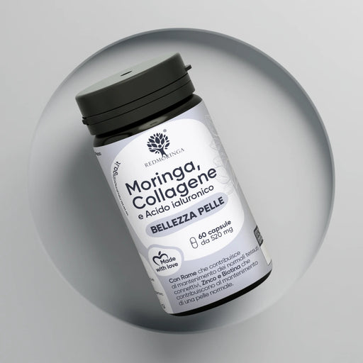 Moringa, Collagene e Acido Ialuronico - bellezza pelle
60 capsule da 520 mg

Con Rame che contribuisce al mantenimento dei normali tessuti connettivi. Zinco e Biotina che contribuiscono al mantenimento di una pelle normale.