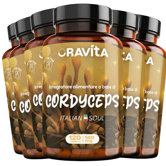 Cordyceps Kapseln ORAVità – 6er-Packshot mit 720 Kapseln 550mg, Extrakt titriert auf 40% Polysaccharide