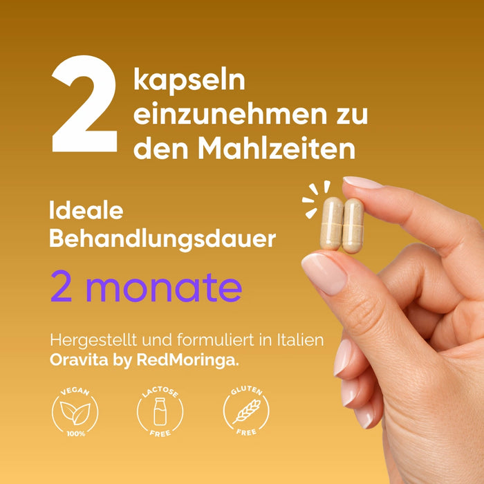 Cordyceps Kapseln ORAVità einnehmen: 2 Kapseln zu den Mahlzeiten, empfohlene Einnahmedauer 2 Monate
