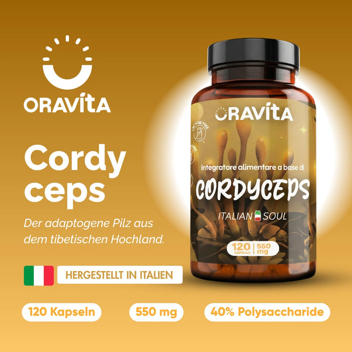 Cordyceps Nahrungsergänzungsmittel ORAVità hergestellt in Italien: 120 Kapseln à 550mg, 40% Polysaccharide