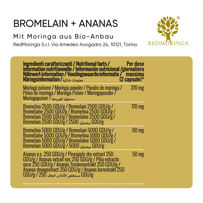 Ingrédients caractéristiques du complément à la bromélaïne et ananas