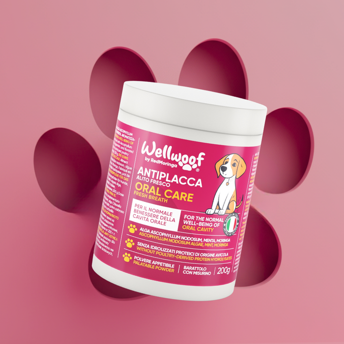Oral Care WellWoof per cani e gatti, trattamento naturale per igiene orale, alito fresco e gengive sane.
