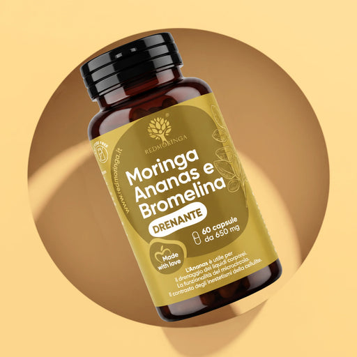 Flacon de Moringa Ananas et Bromélaïne RedMoringa, complément drainant anti-cellulite en 60 gélules de 650 mg