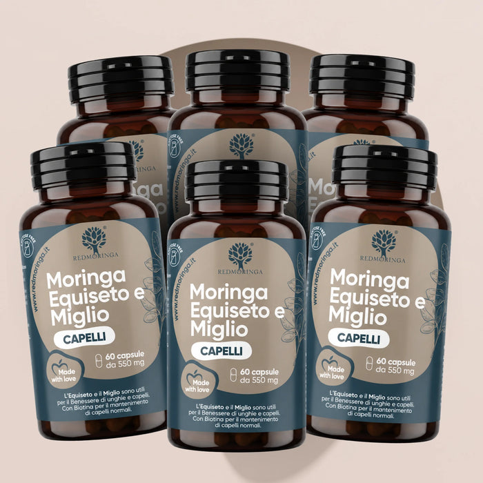 Compléments capillaires : prêle, millet, cystine, méthionine et moringa