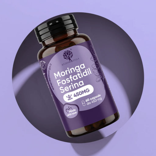 Flacon de Moringa Phosphatidylsérine 450 mg RedMoringa, complément de phosphatidylsérine en 60 gélules, sur fond lilas
