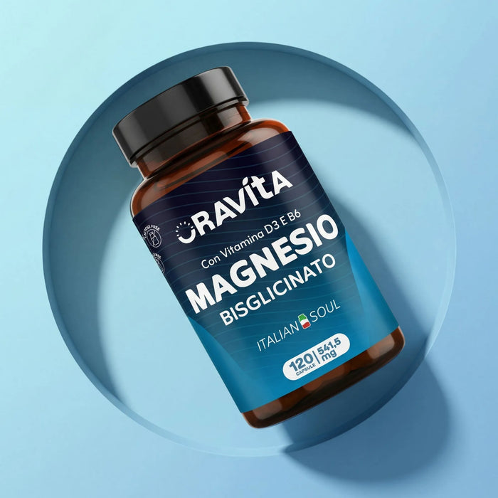 Magnesio bisglicinato ORAVità 120 capsule – integratore con D3 e B6, prodotto in Italia, senza lassativi