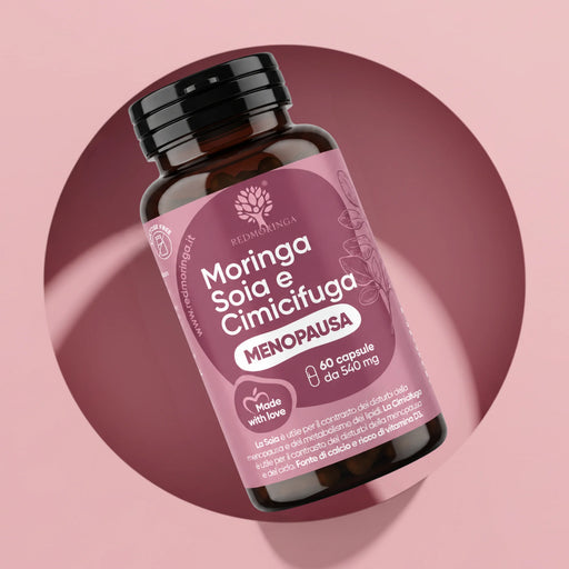 Flacon Moringa Soja et Cimicifuga RedMoringa, complément ménopause aux isoflavones et vitamine D, 60 gélules de 540 mg