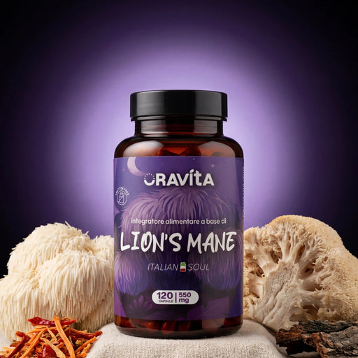 Lion's Mane capsule ORAVità 120 da 550mg – estratto 30% Polisaccaridi con funghi Hericium freschi naturali