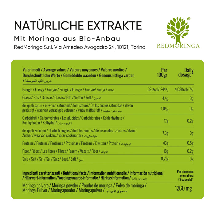 Tableau nutritionnel Moringa gélules