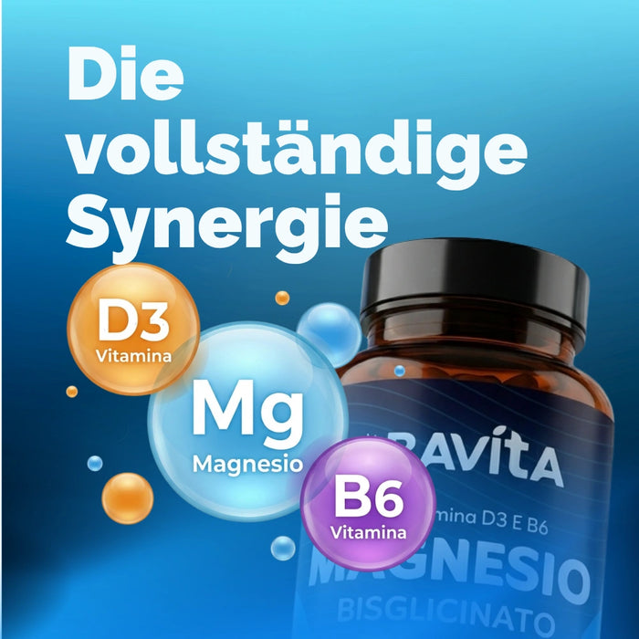 Magnesium Bisglycinat ORAVità: vollständige Synergie mit Vitamin D3 und B6 für eine verstärkte Wirkung
