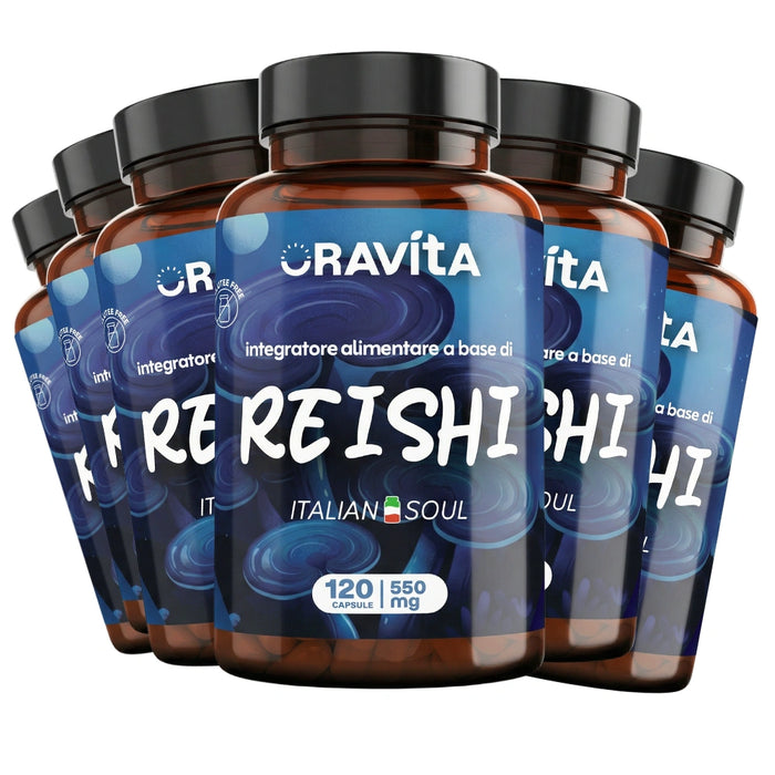 Reishi Kapseln ORAVità – 6er-Packshot mit 720 Kapseln 550mg, Extrakt titriert auf 30% Polysaccharide
