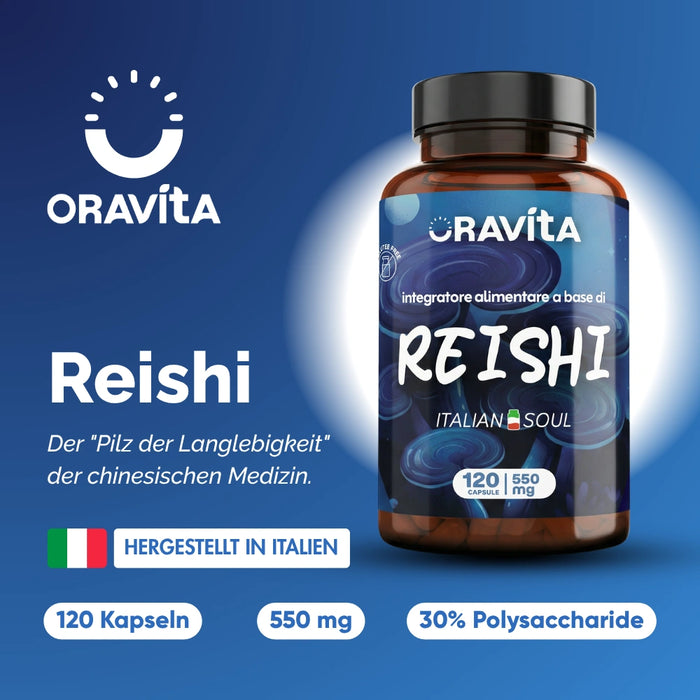 Reishi Nahrungsergänzungsmittel ORAVità hergestellt in Italien: 120 Kapseln à 550mg, 30% Polysaccharide