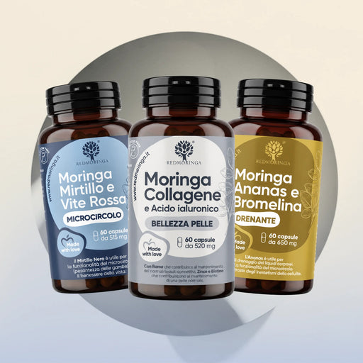 Set Jambes Parfaites RedMoringa : Moringa Myrtille et Vigne rouge, Moringa Collagène, Moringa Ananas et Bromélaïne, 3 flacons