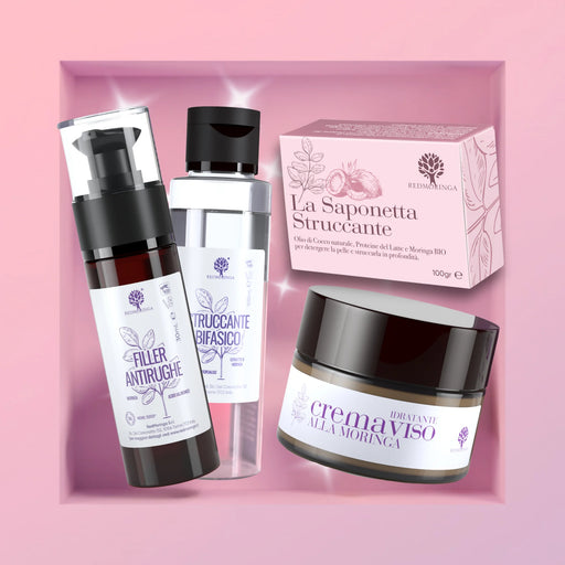 Coffret cadeau Moringa Beauté RedMoringa : sérum anti-rides, démaquillant biphasé, savon démaquillant et crème visage