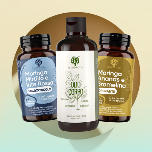 Traitement intensif anti-cellulite RedMoringa : Moringa Myrtille et Vigne Rouge, huile corps et Moringa Ananas Bromélaïne