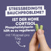 Eine Hand hält zwei grüne Kapseln. Text: „Stressbedingte Bauchprobleme? Ist es der hohe Cortisol-Spiegel? Phosphatidylserin hilft, ihn zu regulieren mit nur 1 Kapsel pro Tag.“
